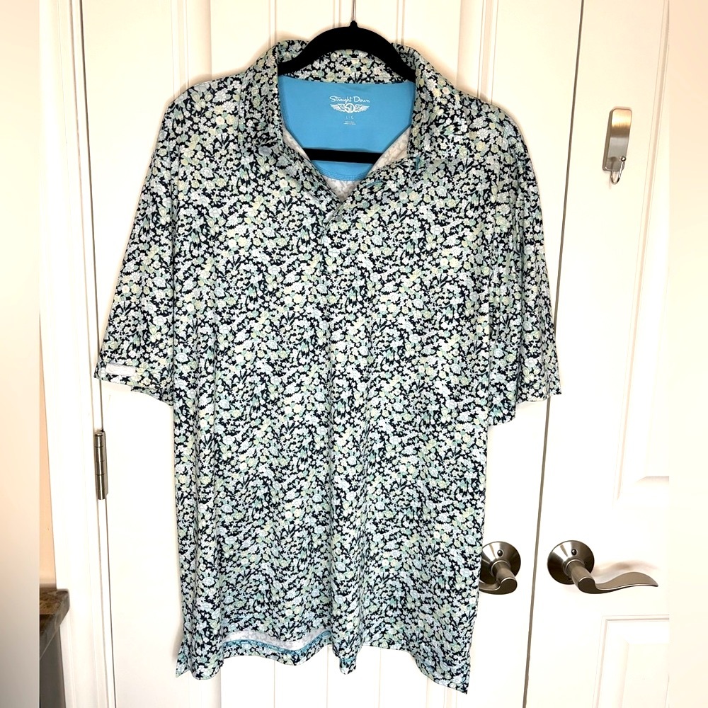 Straight Down Mens Ditsy Floral Golf Shirt Size Large